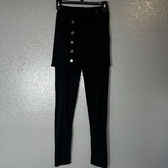 YiTong Black Skirted Leggings Women’s Size 10 – Stretch Pants with Button Detail - Picture 2 of 5